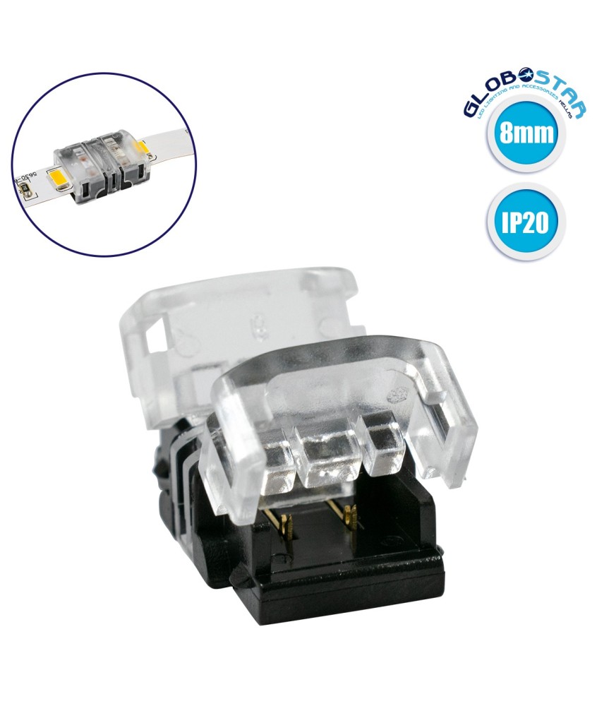 GloboStar® 70713 Ταχυσύνδεσμος Ένωσης IP20 - Strip To Strip Connector για Ένωση 2 x Μονόχρωμες Ταινίες LED Πλάτους 8mm